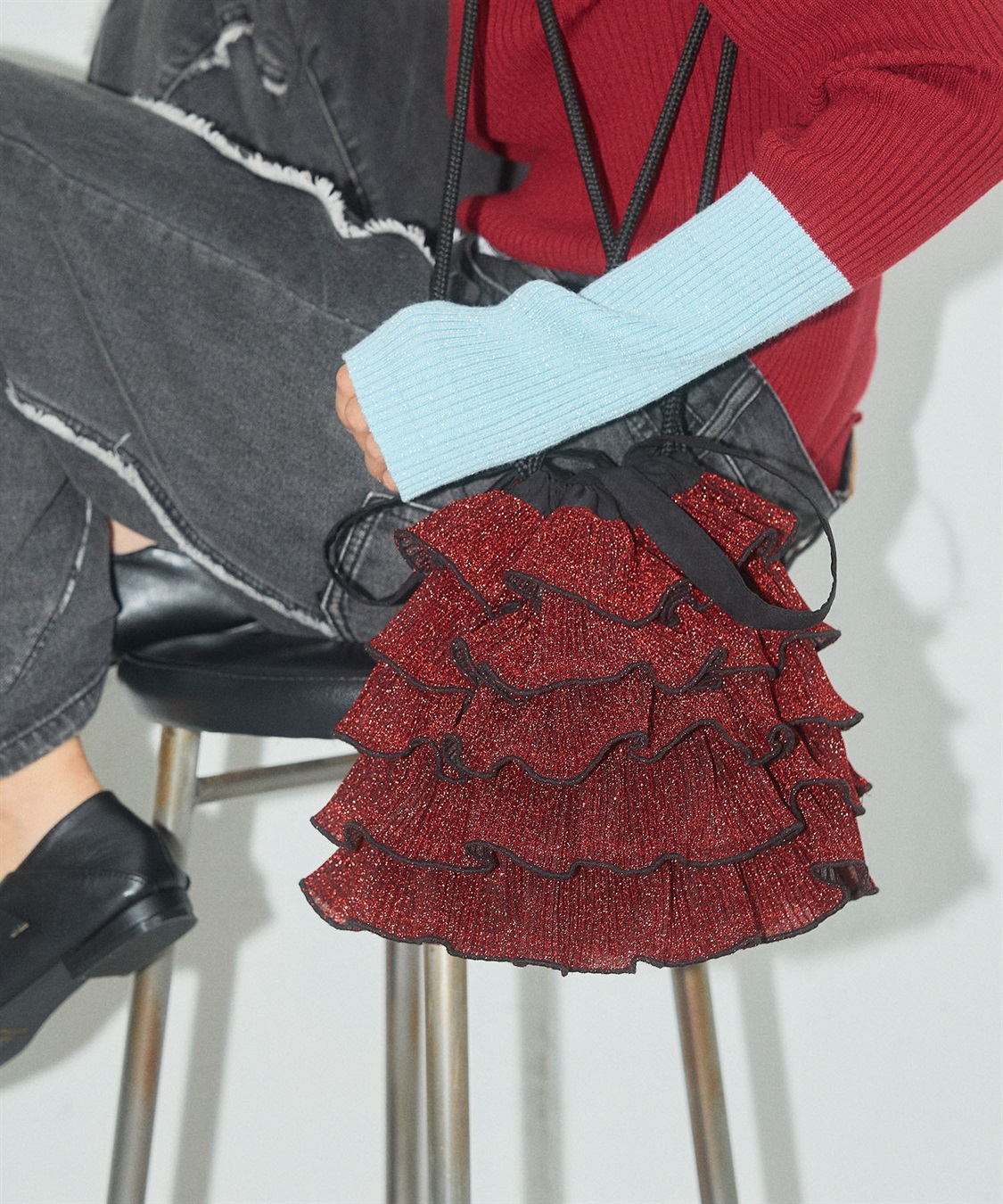 ELLEgirl ラメプリーツフリル巾着バッグ【500mlペットボトル収納可能】_sub_15