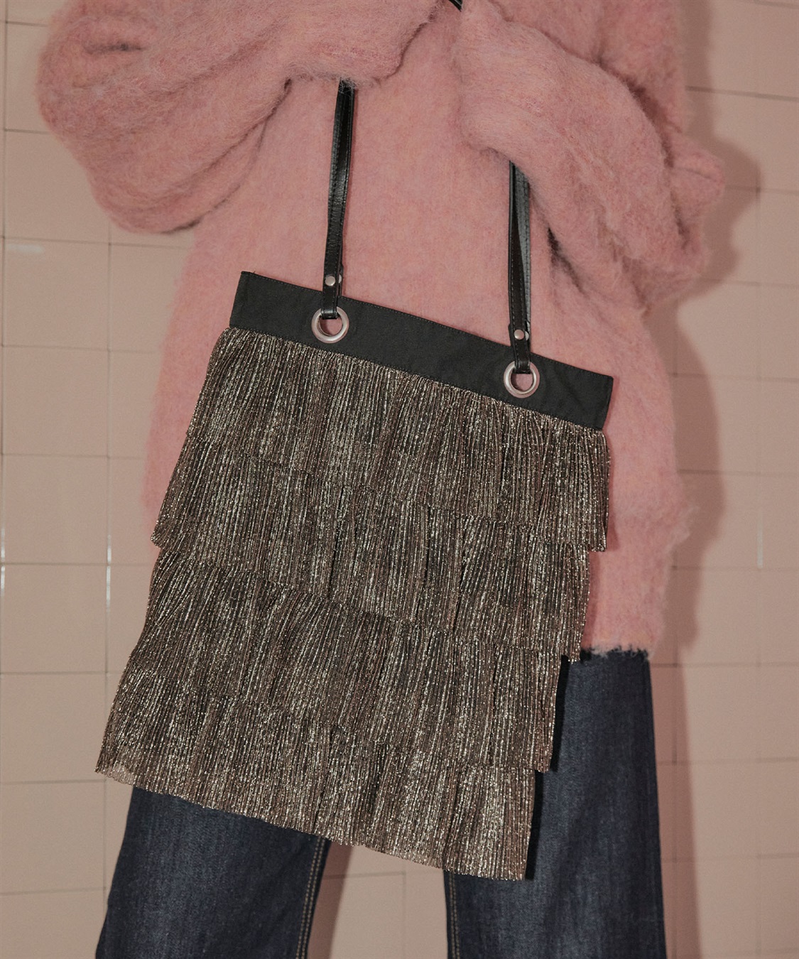 ELLEgirl ラメプリーツフリルトートバッグ_sub_1