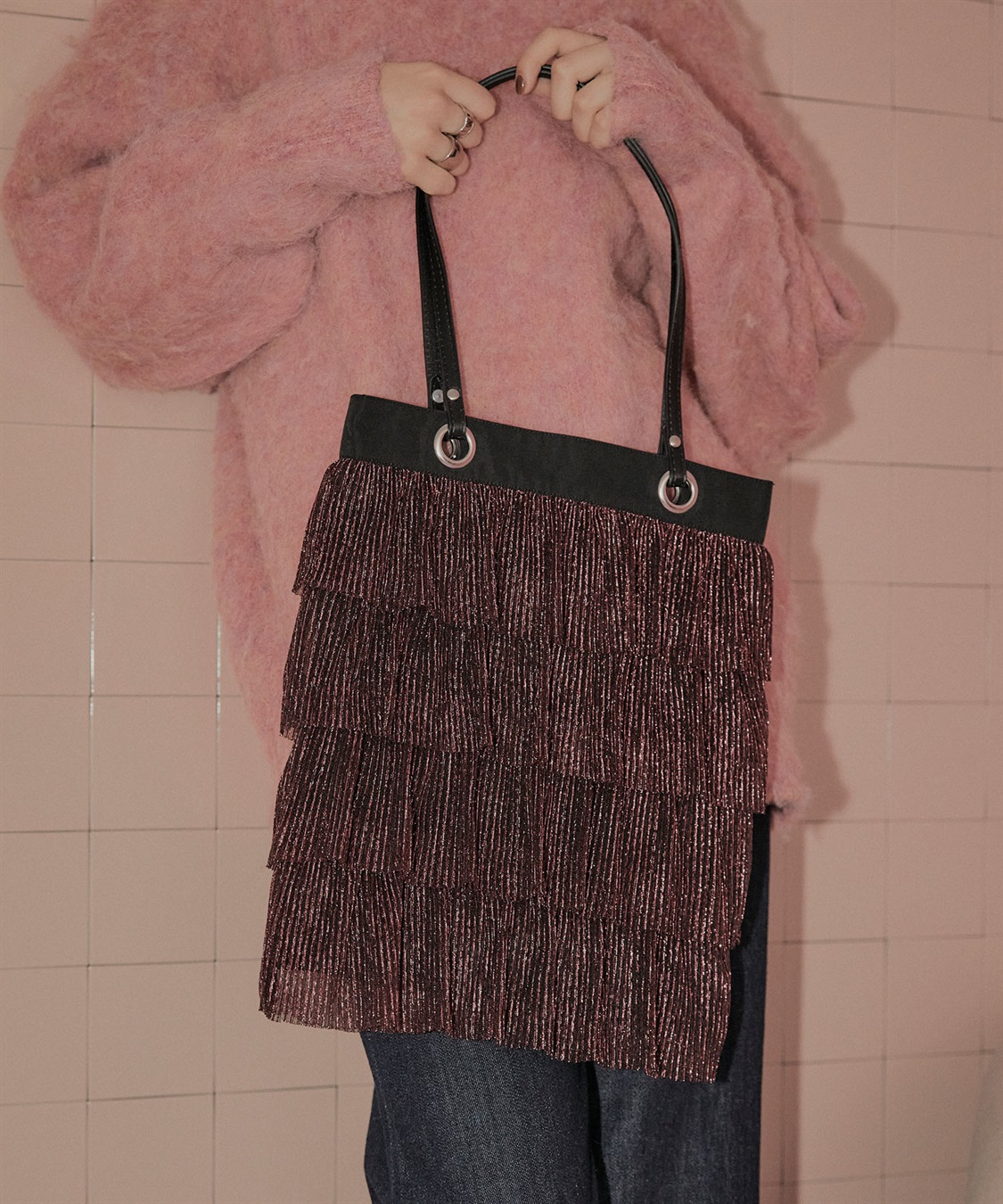 ELLEgirl ラメプリーツフリルトートバッグ_sub_2