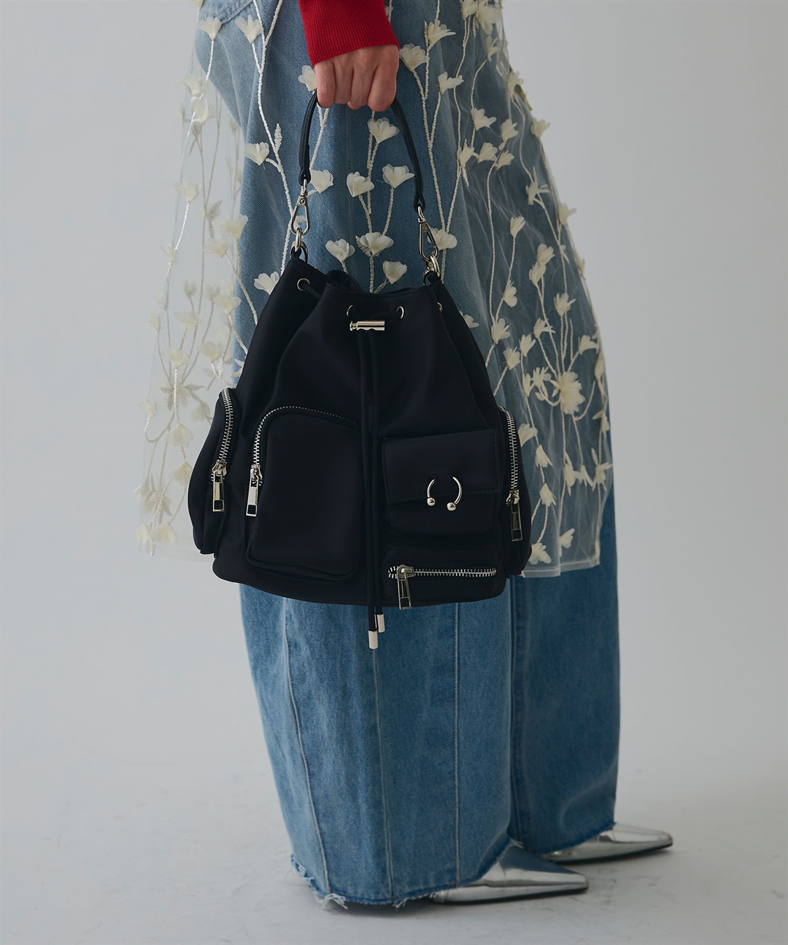 ELLEgirl ボディーピアス付アウトポケット巾着バッグ_sub_21