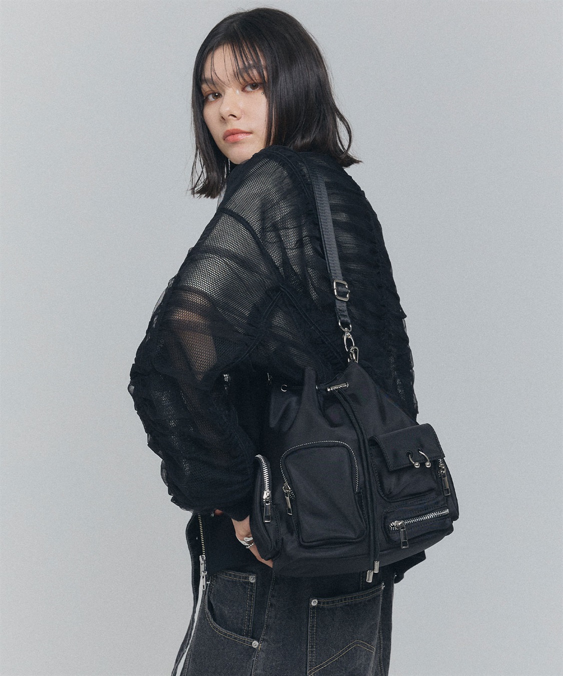 ELLEgirl ボディーピアス付アウトポケット巾着バッグ_sub_26