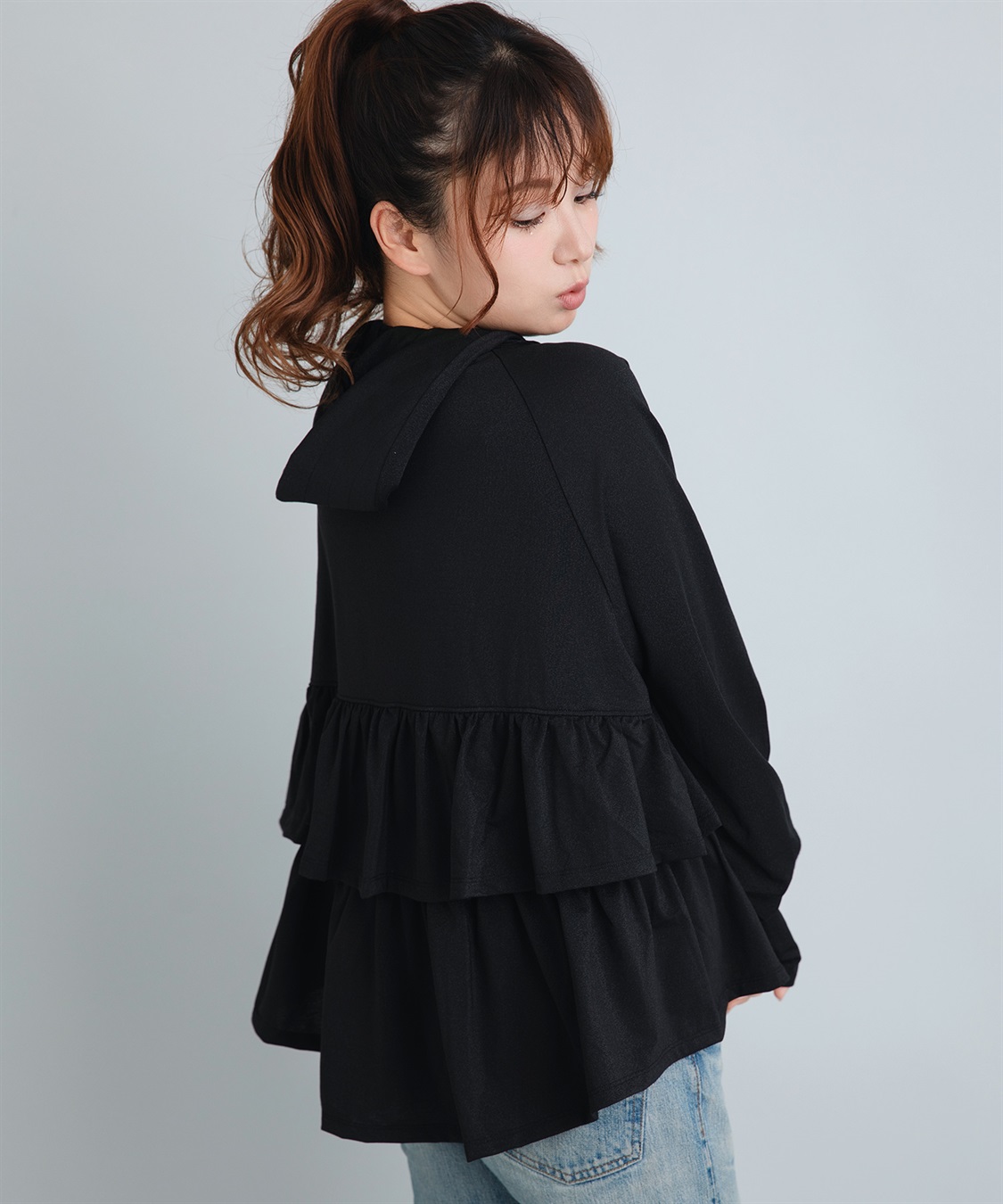 Life Style by cross marche 【Yoki】ラメ生地フード付きバックフリルパーカ_sub_3