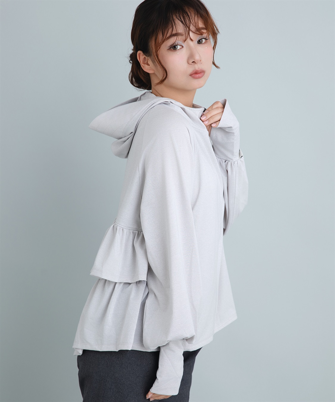 Life Style by cross marche 【Yoki】ラメ生地フード付きバックフリルパーカ_sub_5