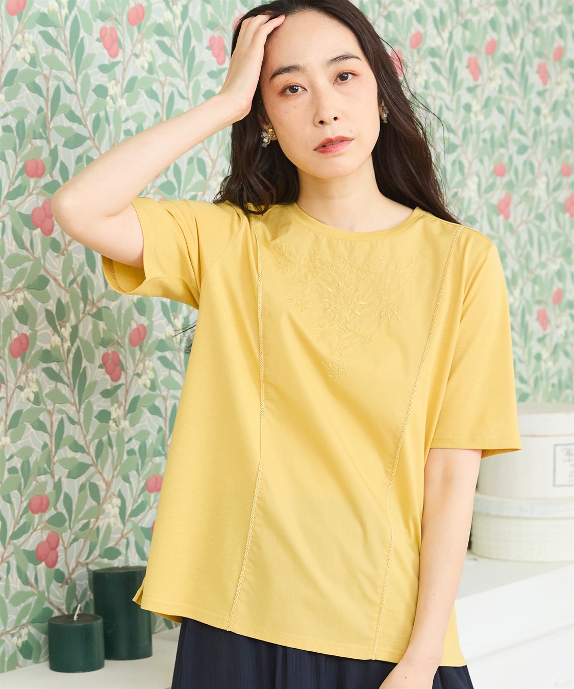 DECOY 【冷感】【汗じみ防止】ひやさら刺しゅう切替Tシャツ_sub_1