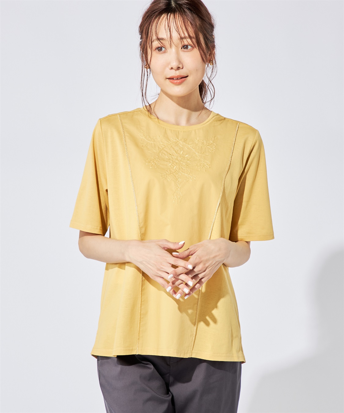 DECOY 【冷感】【汗じみ防止】ひやさら刺しゅう切替Tシャツ_sub_9