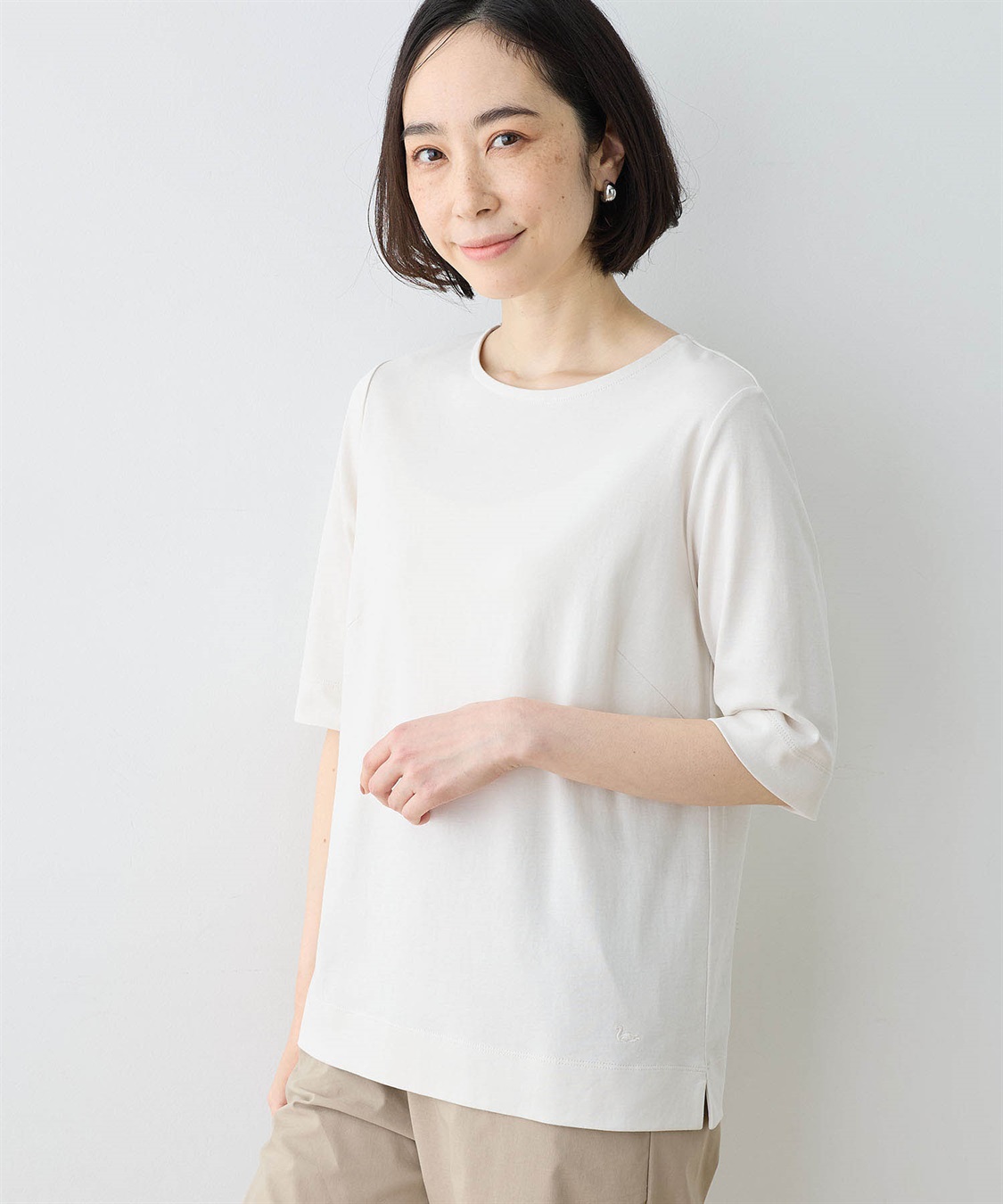 032C テイトリムレイヤトストレッチマキシカウン 【関税込】 ひやさらコットン】【UVカット】6分袖リラックスTシャツ DECOY