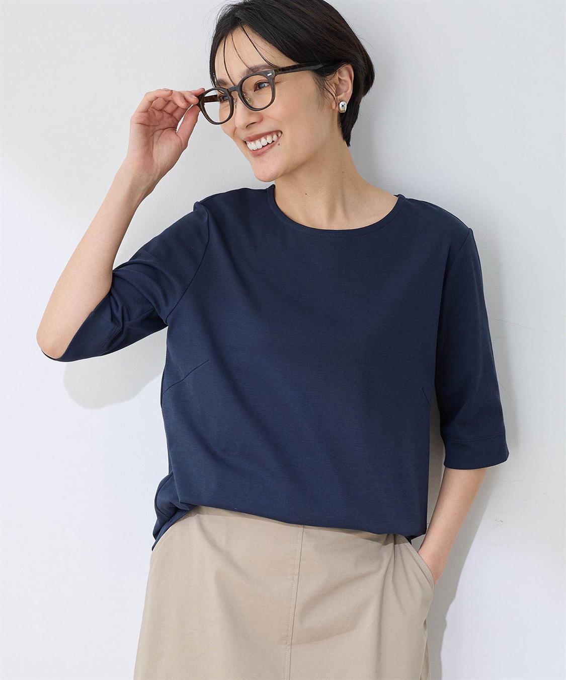 ひやさらコットン】【UVカット】6分袖リラックスTシャツ DECOY｜クロス