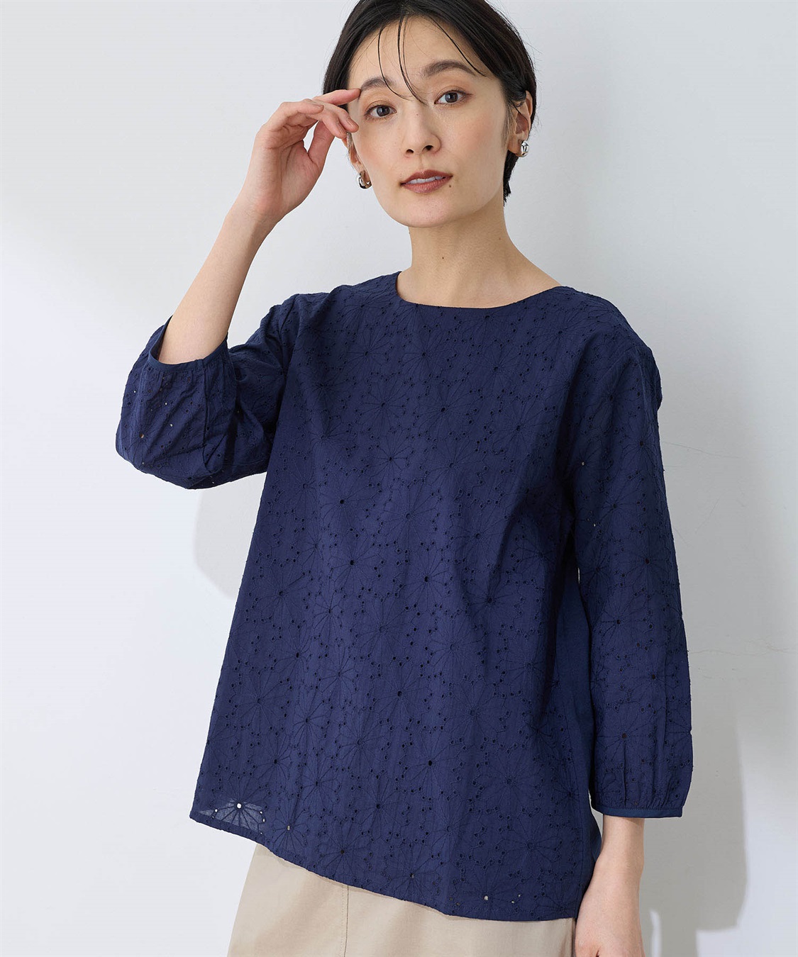 ひやさらコットン】【UVカット】刺しゅう切替Tシャツ DECOY