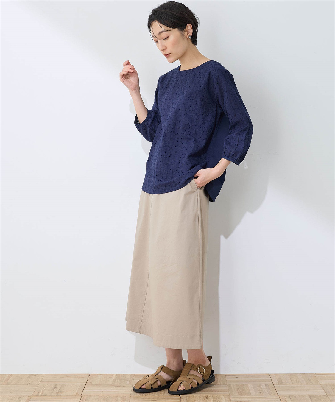 DECOY 【ひやさらコットン】【UVカット】刺しゅう切替Tシャツ_sub_11