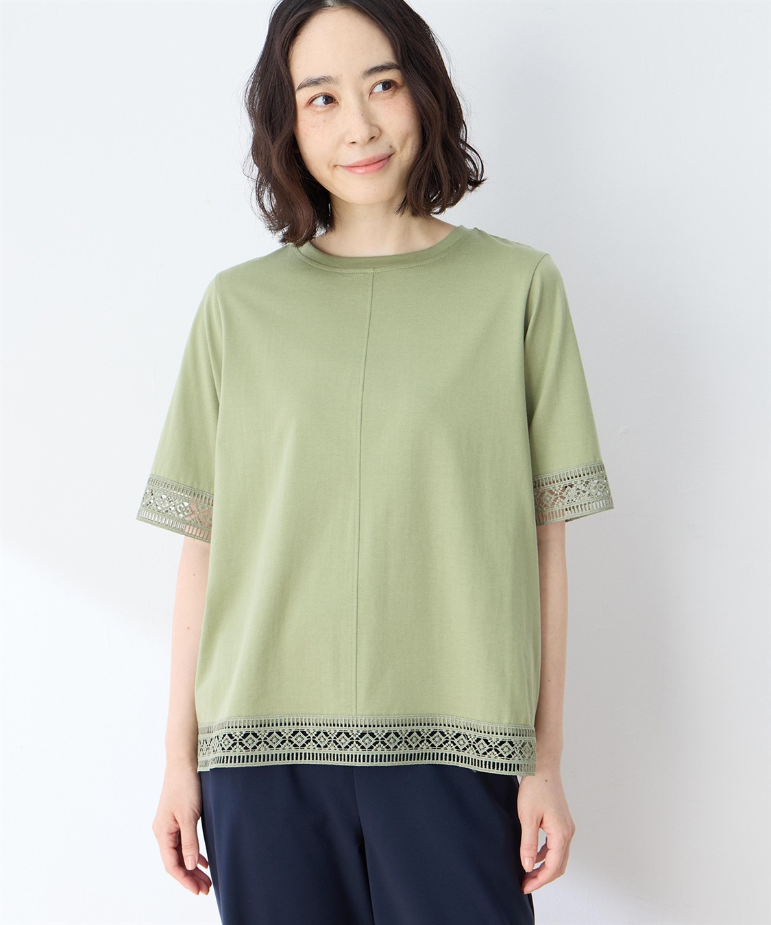 DECOY 【冷感】【UVカット】ひやさらコットンプレミアムレースＴシャツ_sub_1