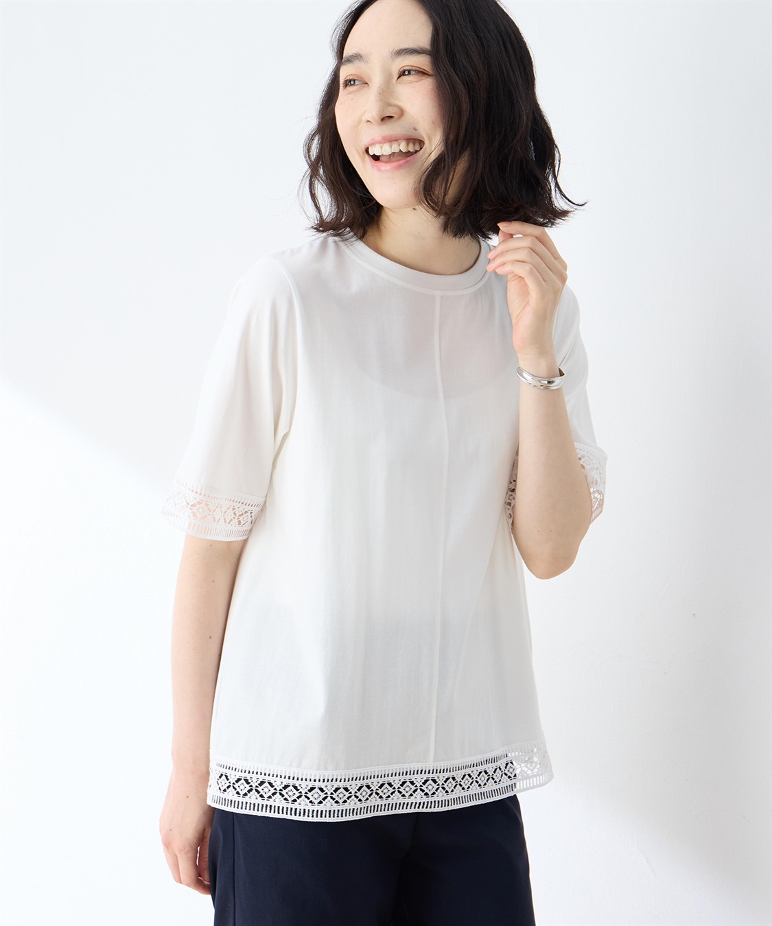 DECOY 【冷感】【UVカット】ひやさらコットンプレミアムレースＴシャツ_sub_4