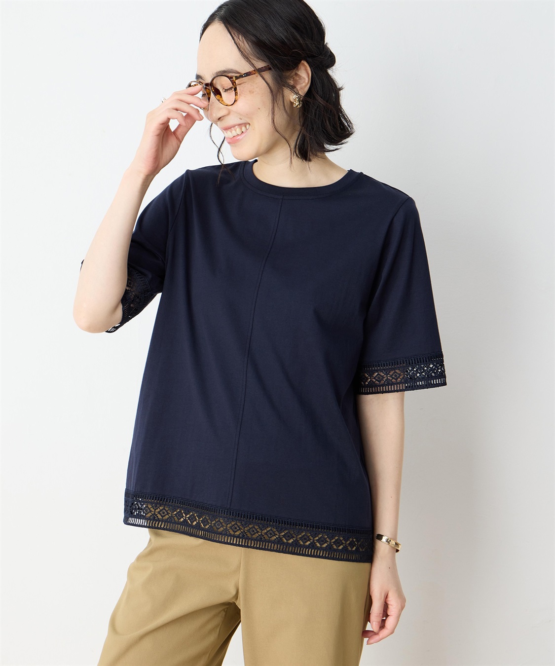 DECOY 【冷感】【UVカット】ひやさらコットンプレミアムレースＴシャツ_sub_5