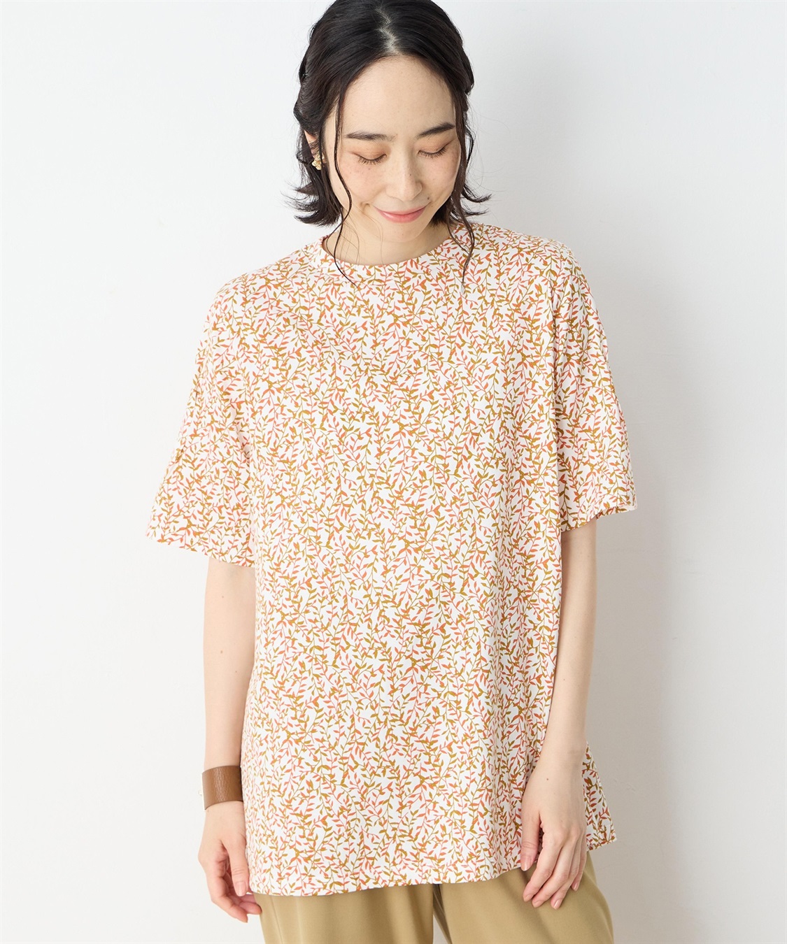 DECOY 【冷感】【UVカット】ひやさらコットンプレミアム袖ギャザーチュニックTシャツ_sub_1