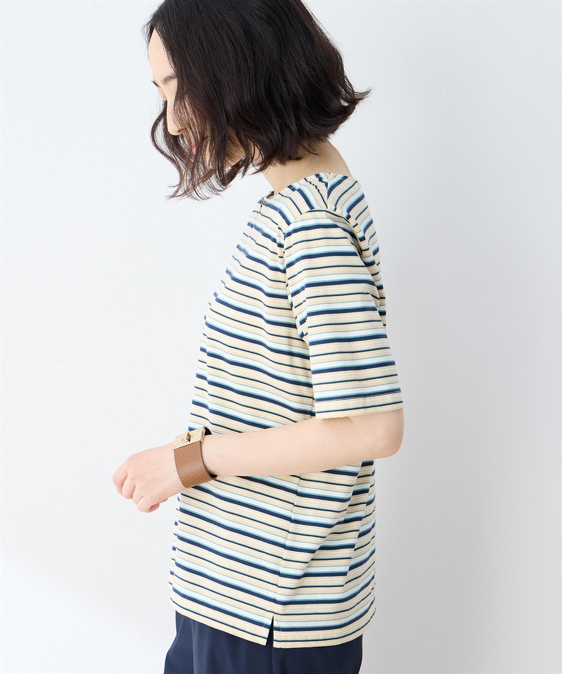 DECOY 【冷感】【UVカット】ひやさらコットンプレミアムマルチボーダーＴシャツ_sub_2