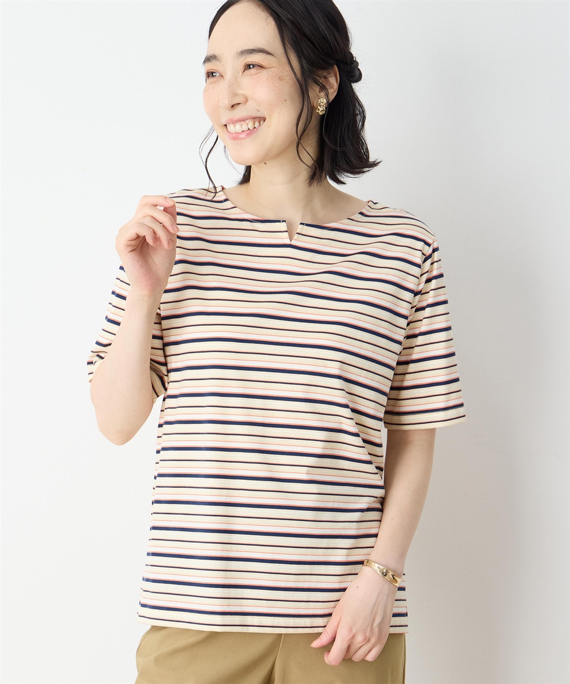 DECOY 【冷感】【UVカット】ひやさらコットンプレミアムマルチボーダーＴシャツ_sub_4