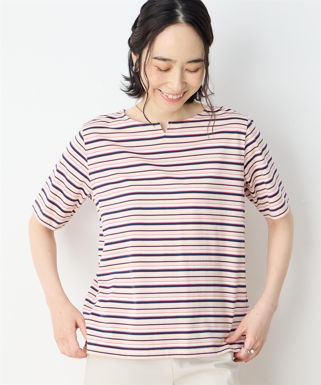 DECOY 【冷感】【UVカット】ひやさらコットンプレミアムマルチボーダーＴシャツ_sub_5