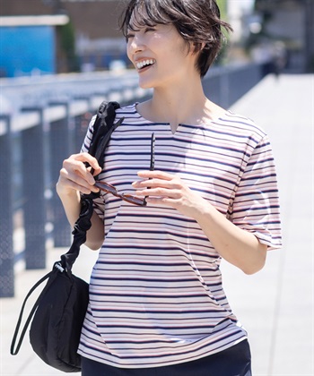 DECOY 【冷感】【UVカット】ひやさらコットンプレミアムマルチボーダーＴシャツ_subthumb_6