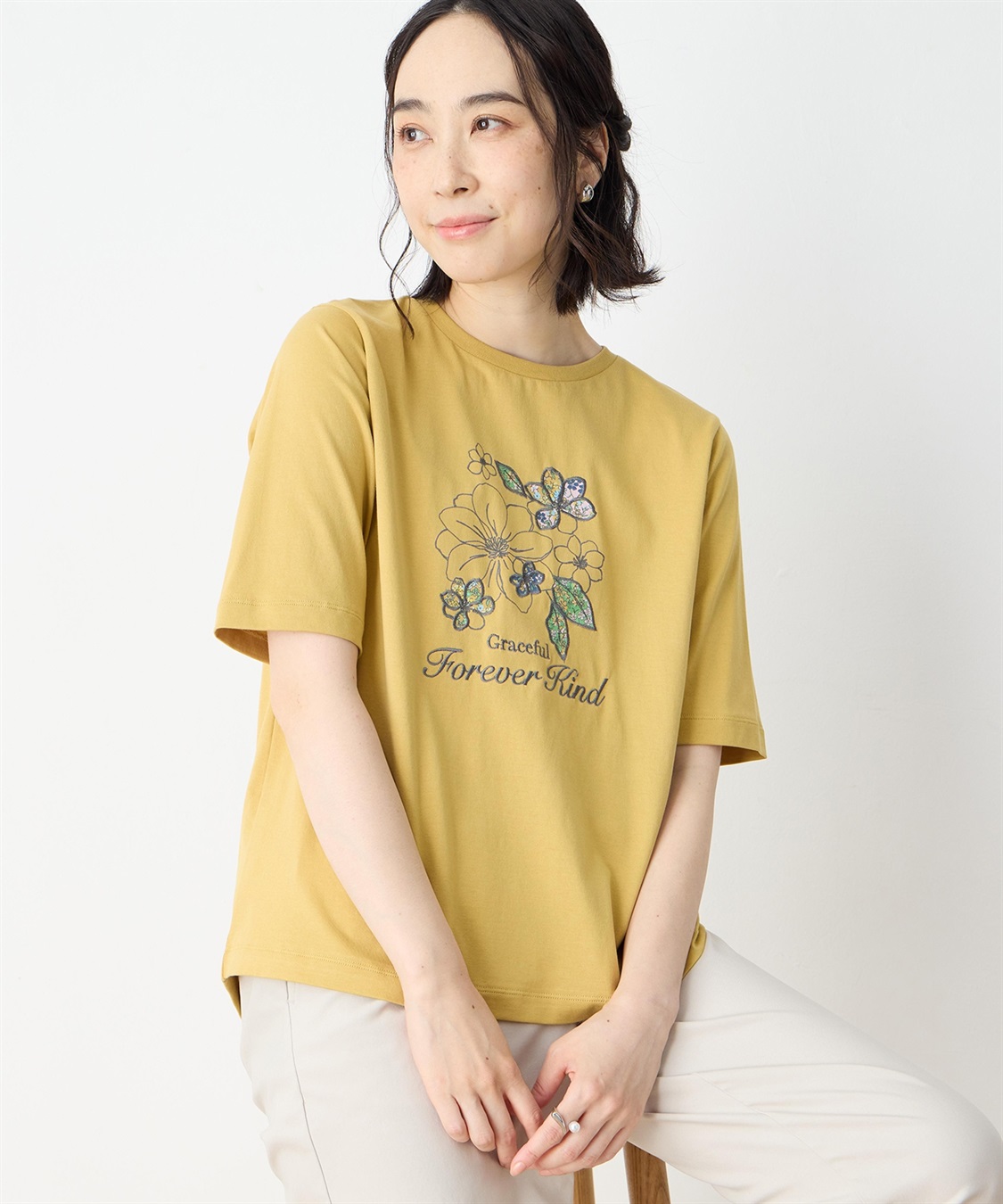 DECOY 【冷感】【UVカット】ひやさらコットン　プリント＆刺繍Tシャツ_sub_5