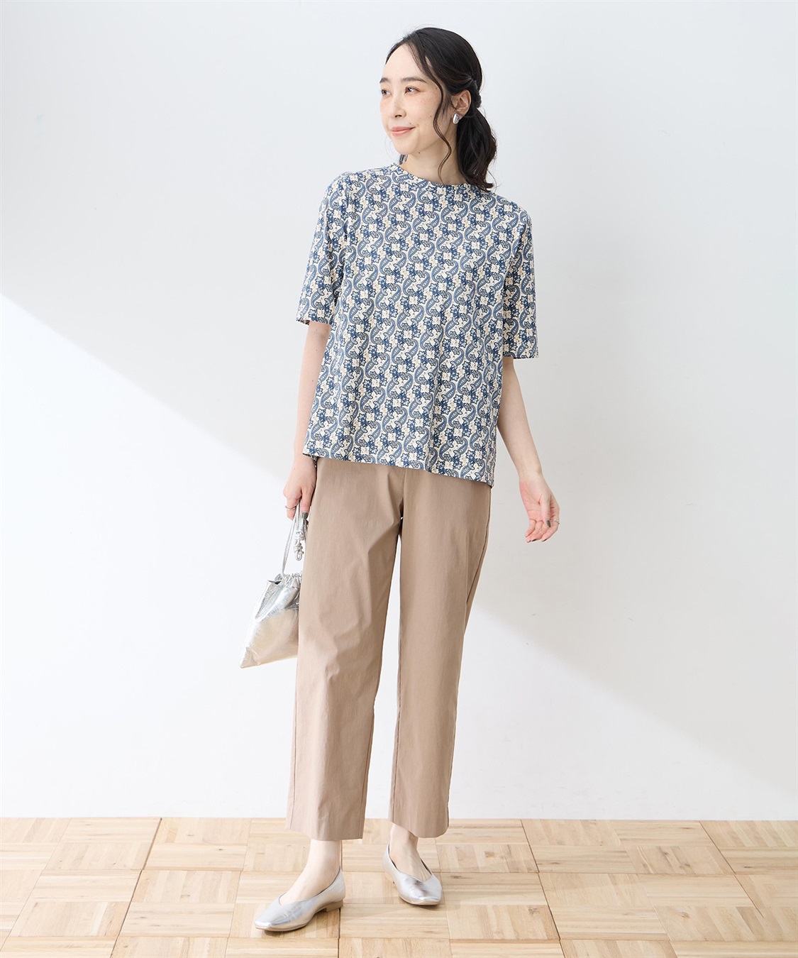DECOY 【ひやさらコットン】バックタックペイズリープリント5分袖Tシャツ【綿100％・接触冷感・UVカット】_sub_9