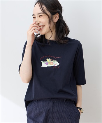 DECOY 【ひやさらコットン】モックネックベジタブルプリント5分袖Tシャツ【綿100％・接触冷感・UVカット】_subthumb_3