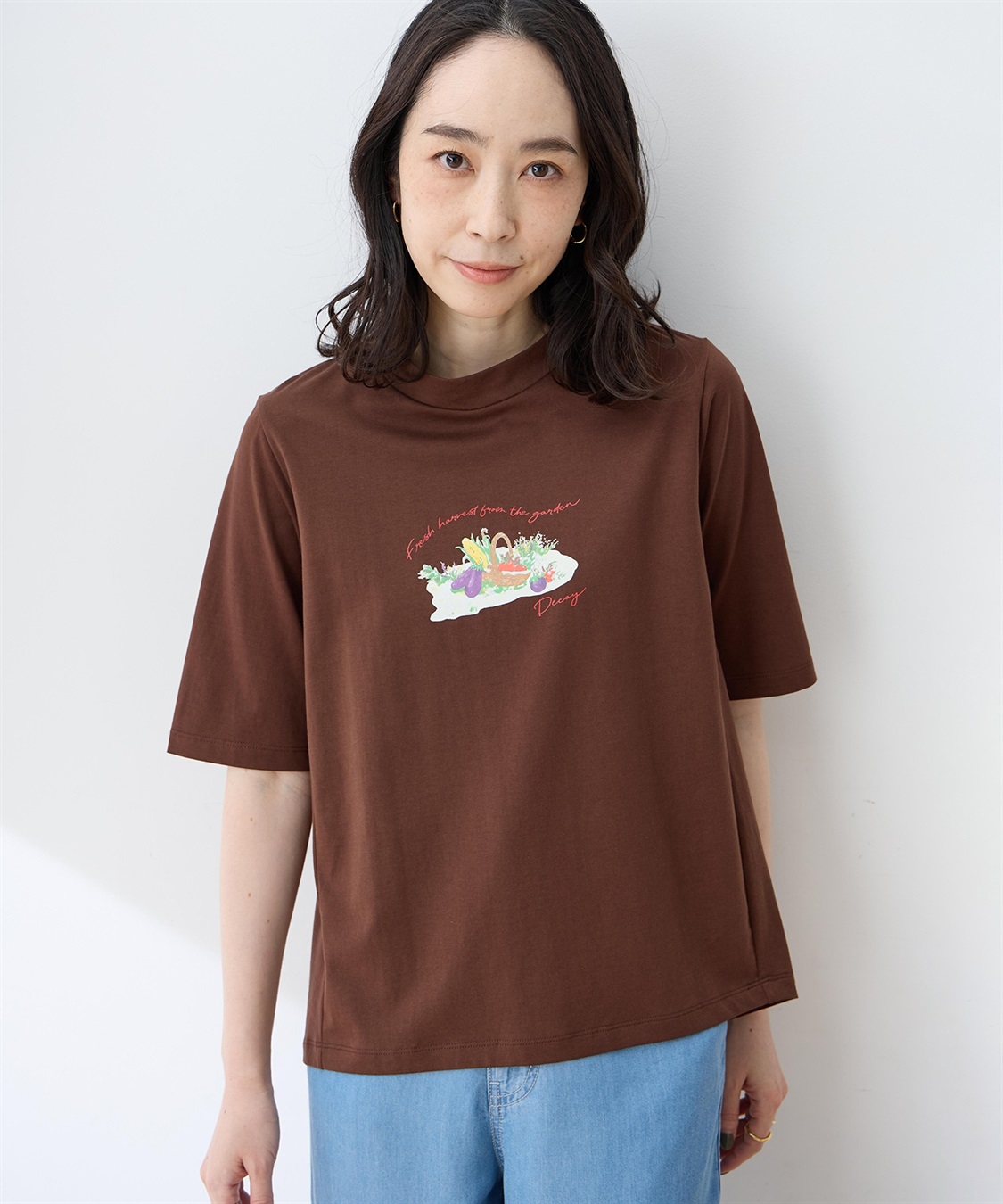 DECOY 【ひやさらコットン】モックネックベジタブルプリント5分袖Tシャツ【綿100％・接触冷感・UVカット】_sub_4
