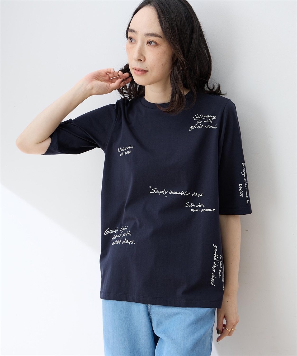 DECOY 【ひやさらコットン】メッセージプリントバックタック6分袖Tシャツ【綿100％・接触冷感・UVカット】_sub_4