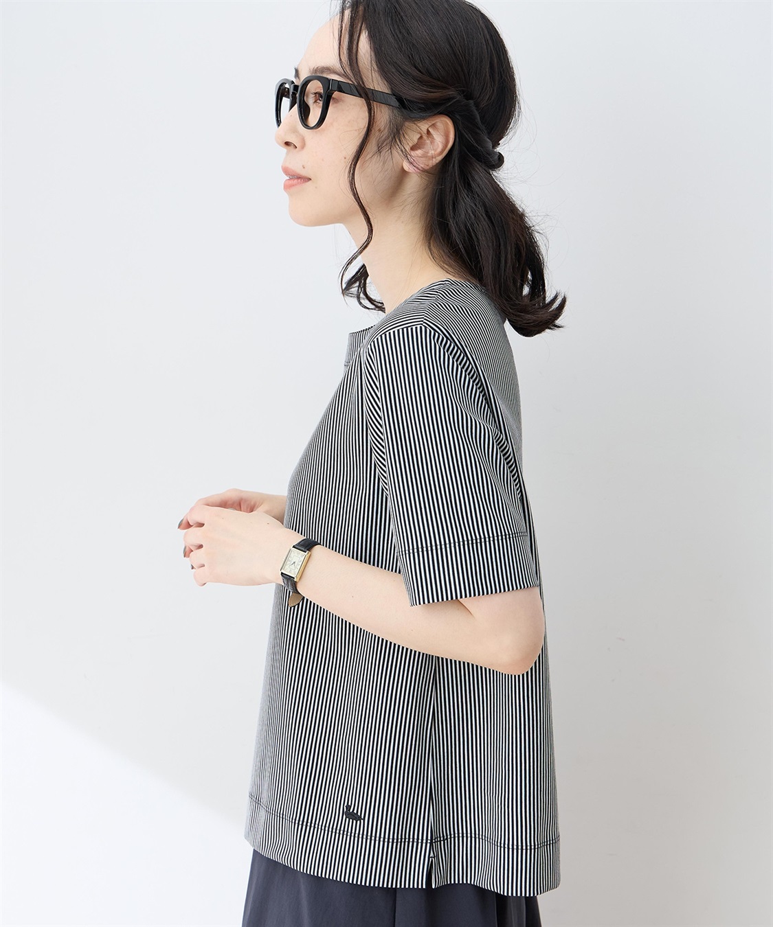 DECOY トリコットストライプ5分袖Tシャツ【接触冷感・UVカット】_sub_1
