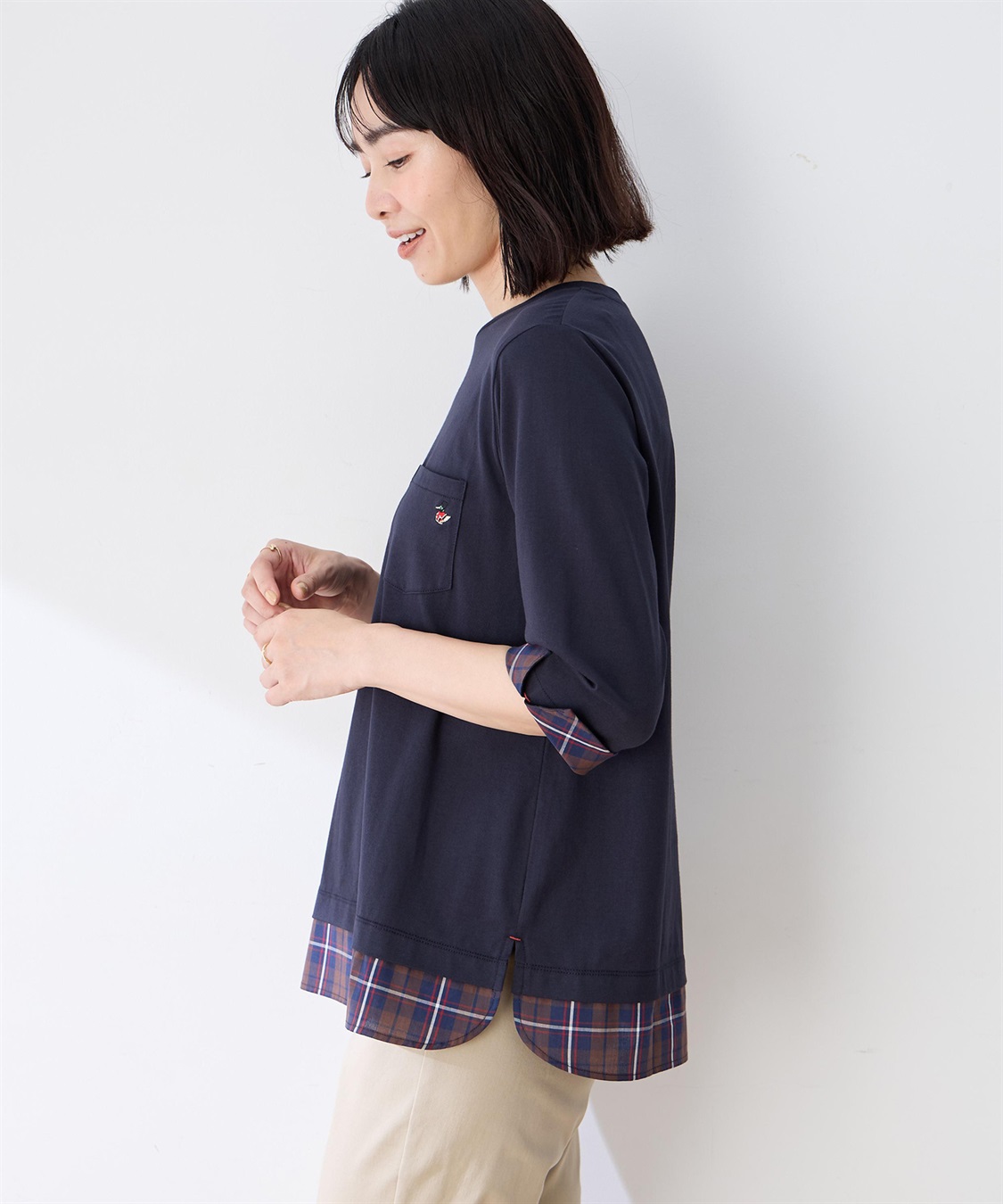 DECOY 【chiyoさんコラボ】ロンドンマーチチェックドッキング7分袖プルオーバー【オーガニックコットンブレンド】_sub_4