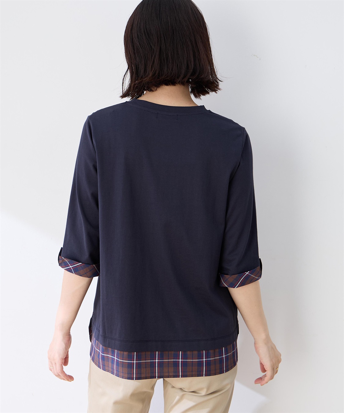 DECOY 【chiyoさんコラボ】ロンドンマーチチェックドッキング7分袖プルオーバー【オーガニックコットンブレンド】_sub_5