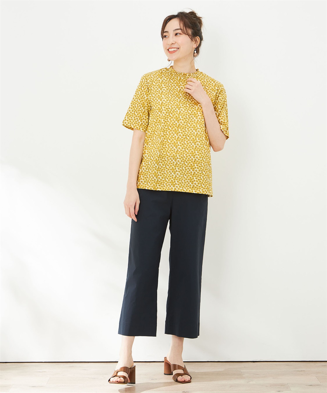 tシャツ シャーリングプルオーバー/リバティプリント レディース リバティ カットソー 日本製 プリント 綿100％ ラウンドネック