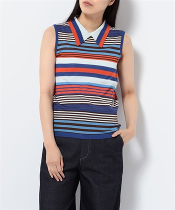 FAMILY SALE】マルチボーダー柄ノースリーブニット 49AV.junko shimada 