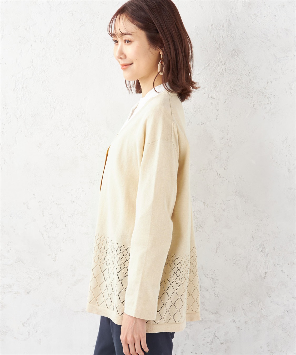 Y’s 18SS コットンリネン レイヤードデザインカーディガン-Ivory/2 Y's 18SS コットンリネン レイヤードデザインカーディガン-Ivory/2