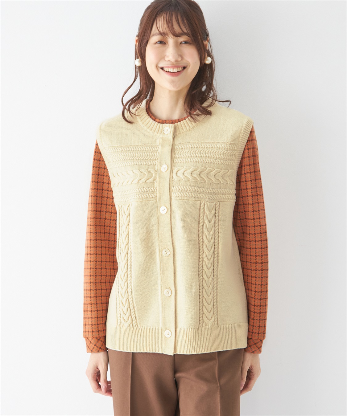 DECOY ケーブル編み前ボタンベスト_sub_3