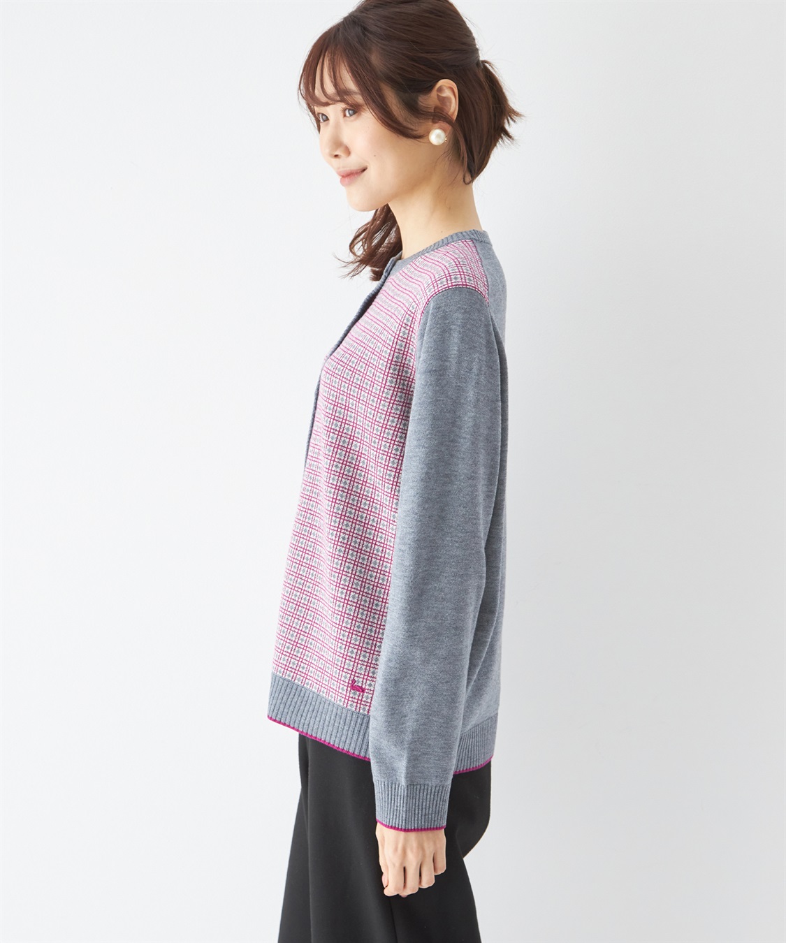 DECOY チェックジャガード配色カーディガン_sub_2