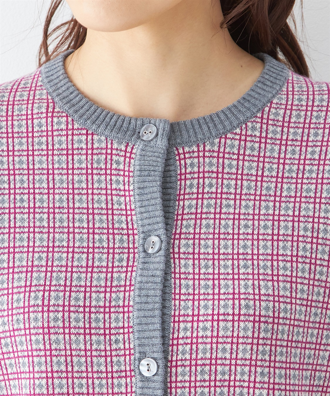 DECOY チェックジャガード配色カーディガン_sub_4