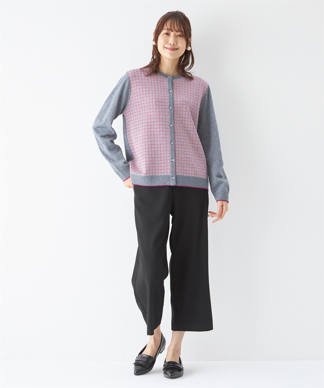 DECOY チェックジャガード配色カーディガン_sub_8