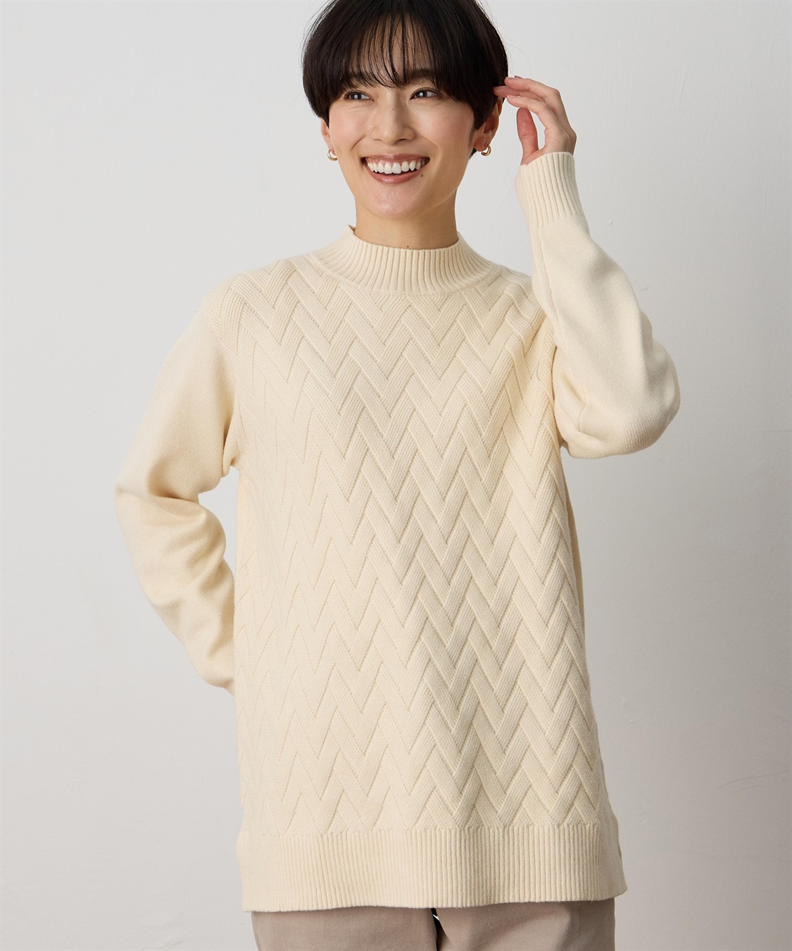 DECOY ヘリンボーンニットプルオーバー【ハンドウォッシャブル】_sub_1