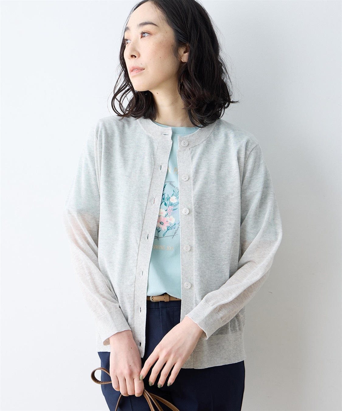 DECOY サラコクルーネック9分袖カーディガン【接触冷感・ウォッシャブル・毛玉になりにくい】_sub_4