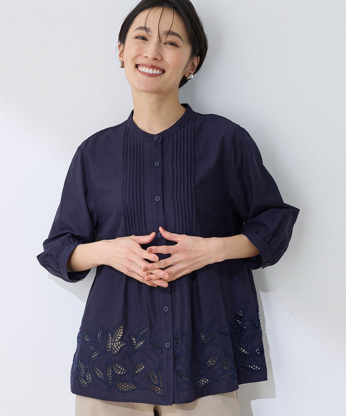 DECOY インド綿ピンタック刺しゅうブラウス_sub_3