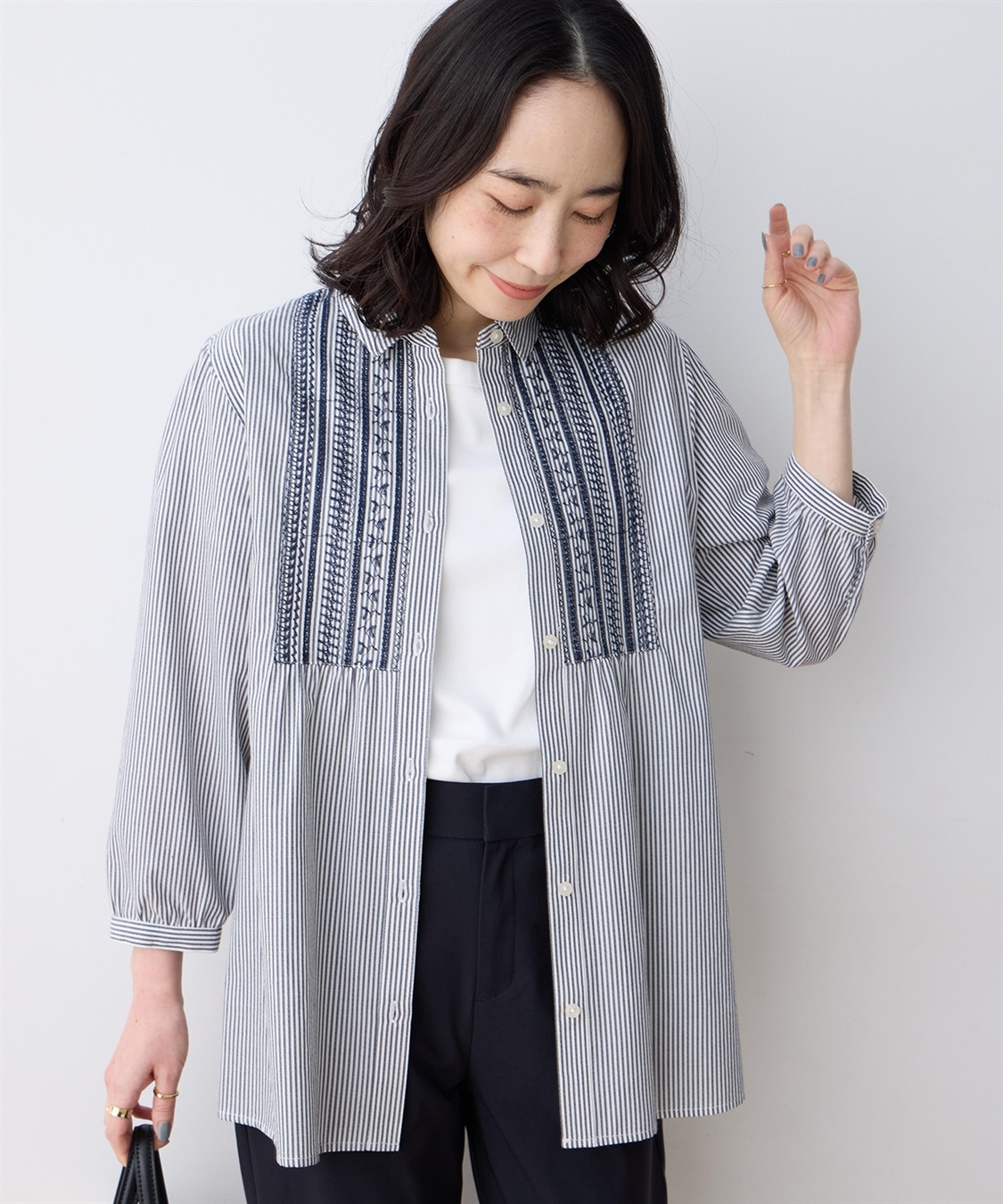 DECOY 刺しゅうストライプブラウス_sub_5