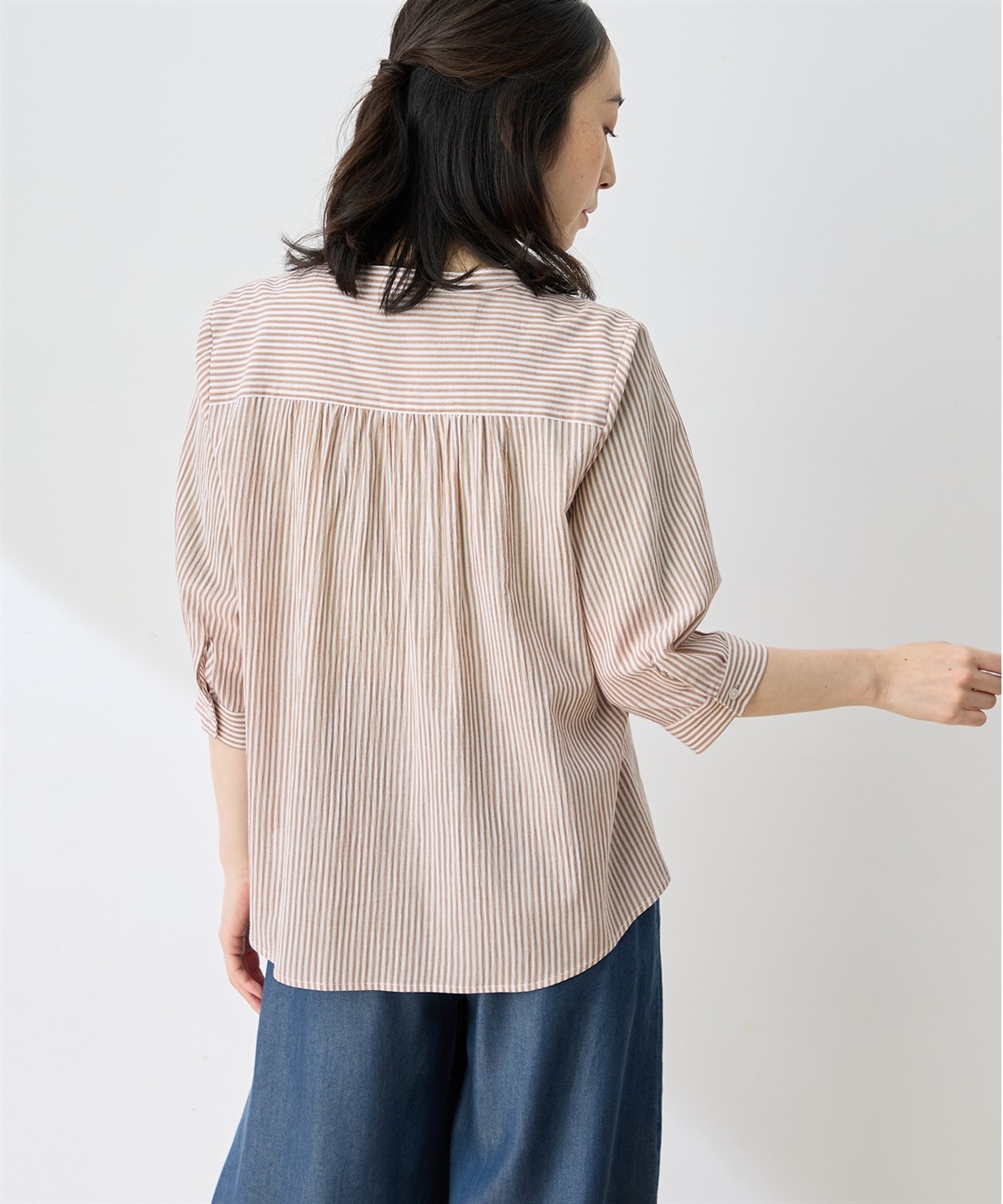 コットンジョーゼットストライプブラウス【オーガニックコットン100