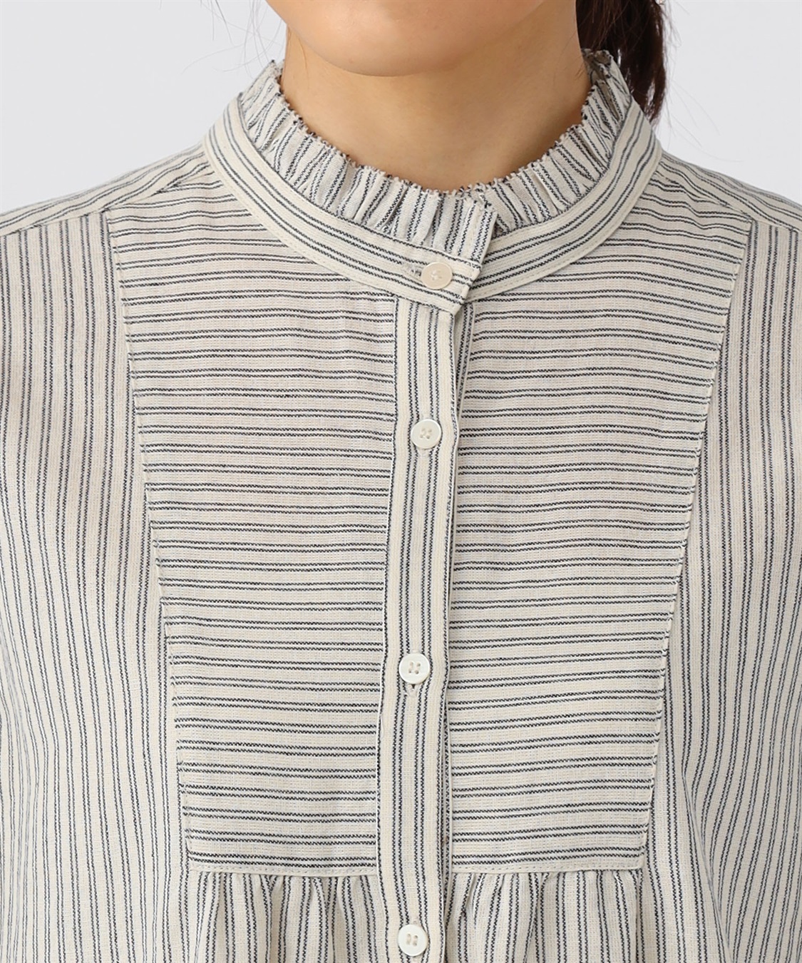 DECOY 衿フリルストライプシャツ_sub_3