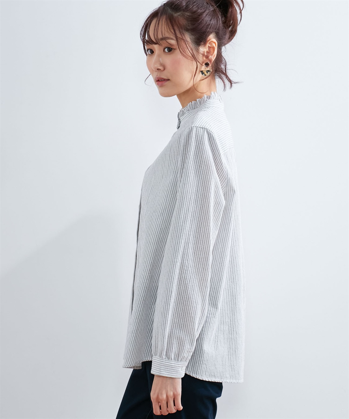 DECOY 衿フリルストライプブラウス_sub_1
