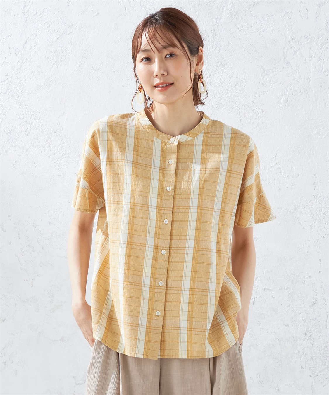 DECOY リネンブレンドチェックブラウス_sub_1