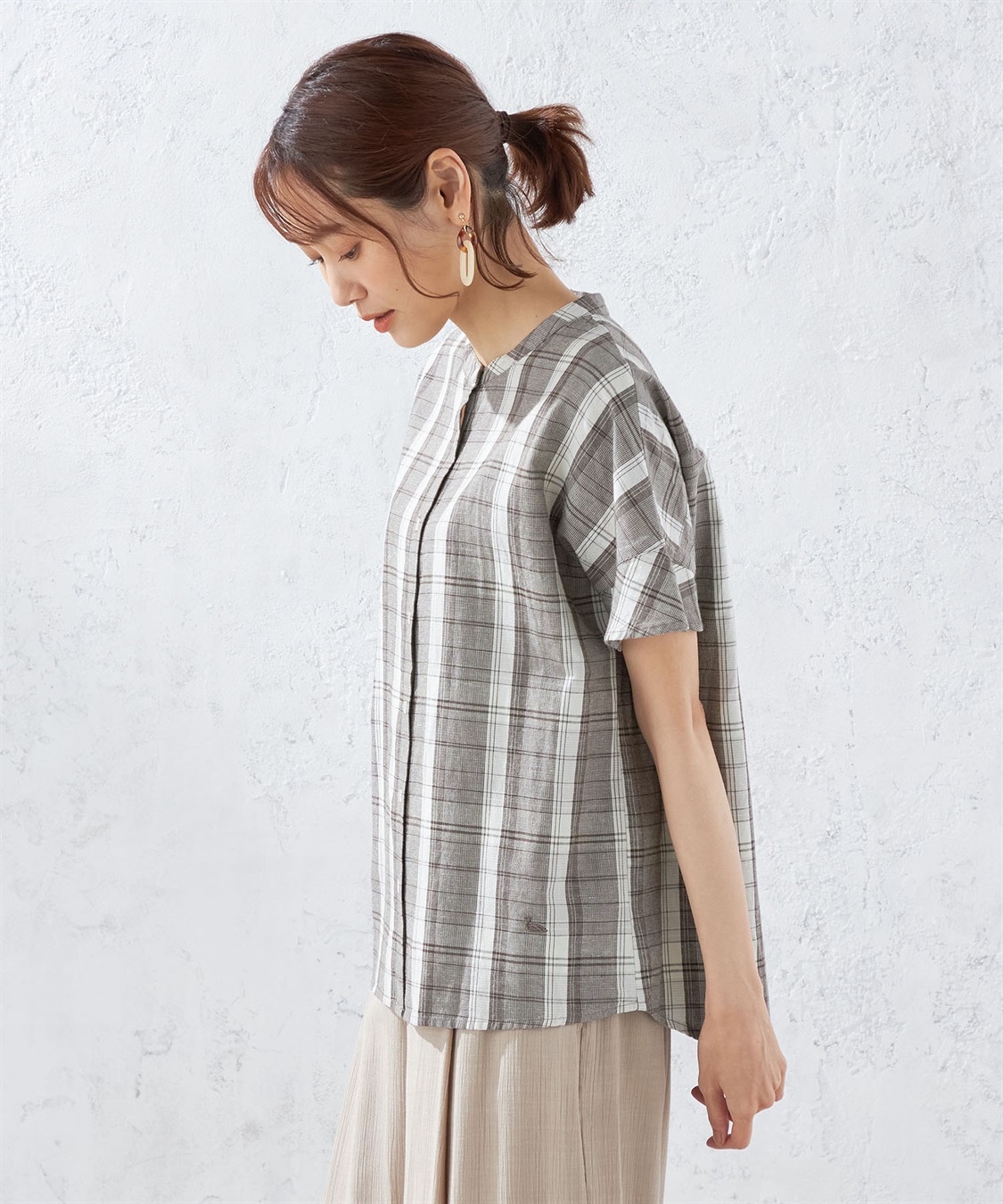 DECOY リネンブレンドチェックブラウス_sub_10