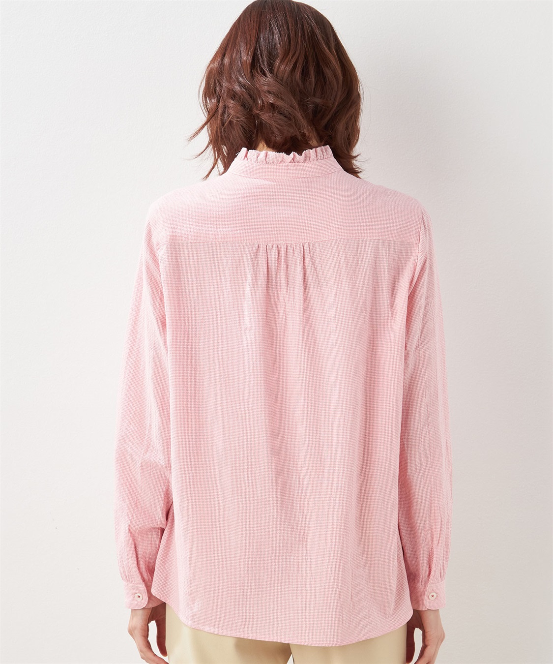 DECOY 【オーガニックコットン】ミニチェック襟フリルブラウス_sub_2