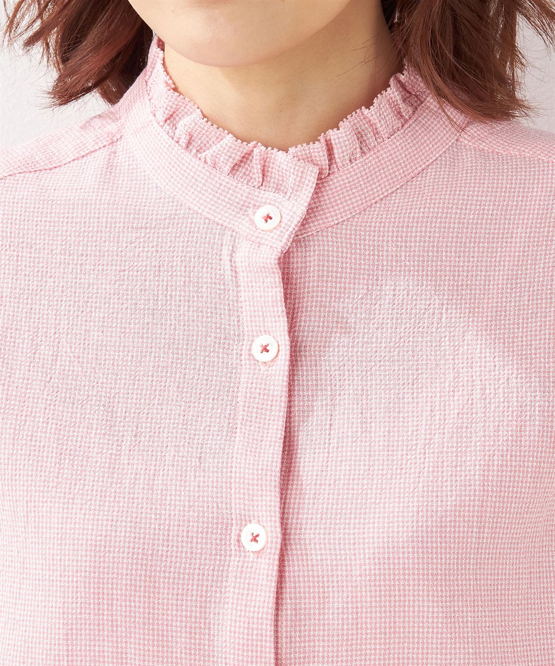 DECOY 【オーガニックコットン】ミニチェック襟フリルブラウス_sub_3