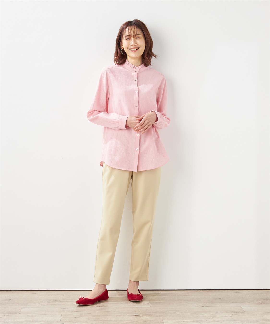 DECOY 【オーガニックコットン】ミニチェック襟フリルブラウス_sub_7