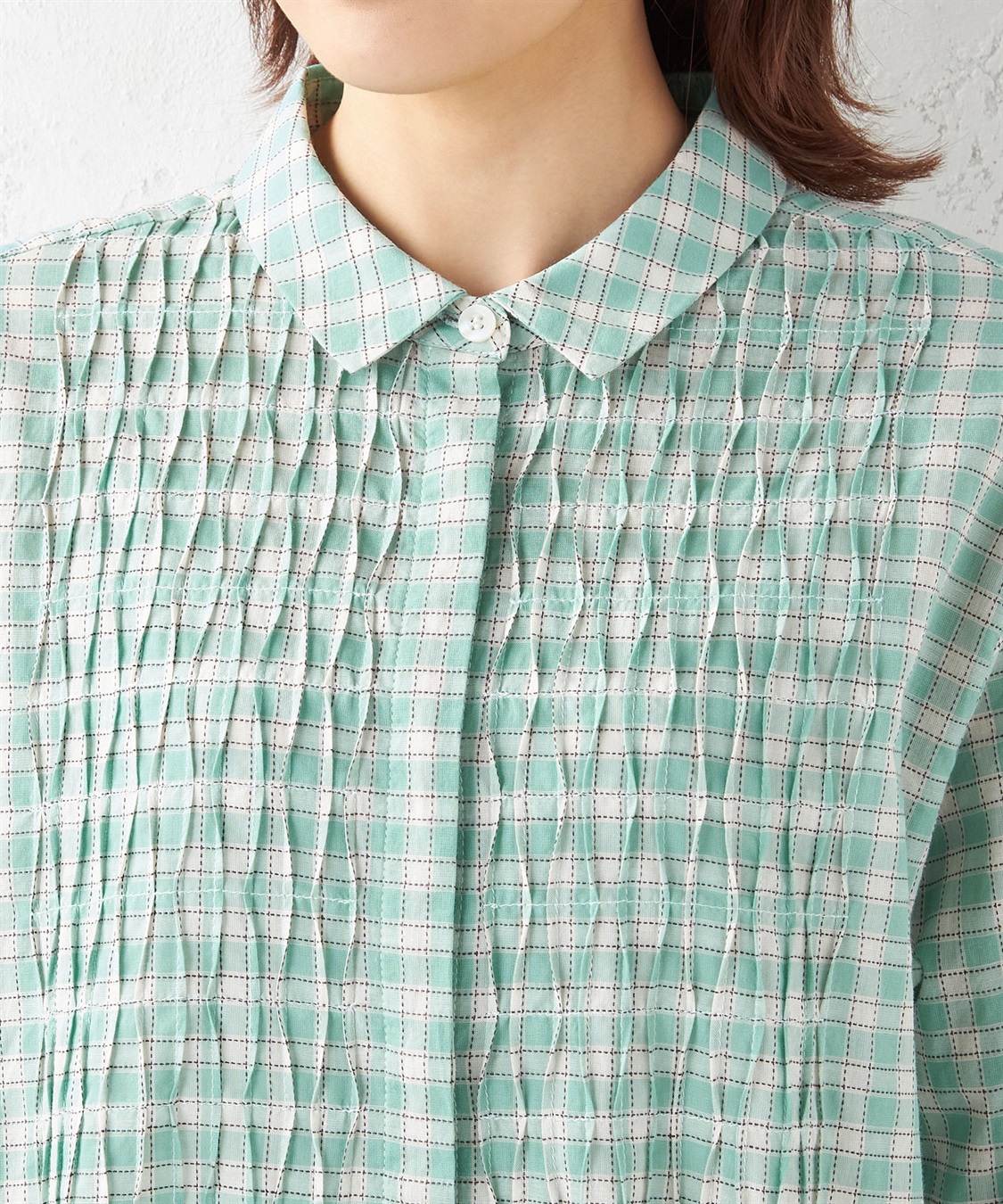 DECOY ギンガムチェックピンタックブラウス_sub_3