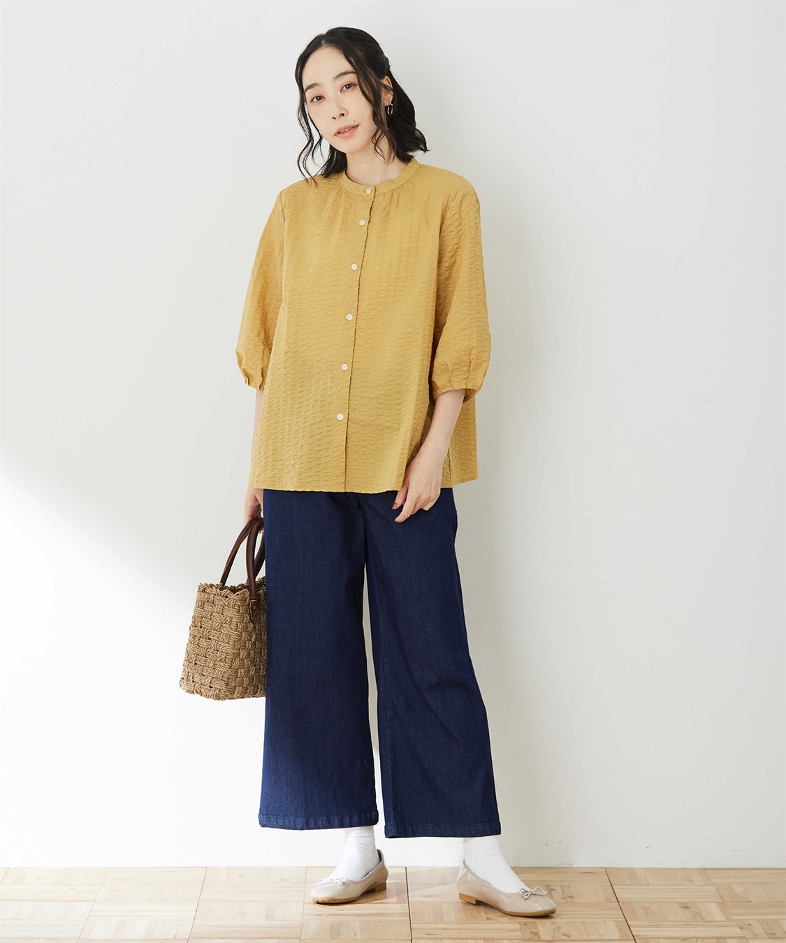 ストレッチデニムワイドパンツ【リブウエスト】 DECOY｜クロスプラス